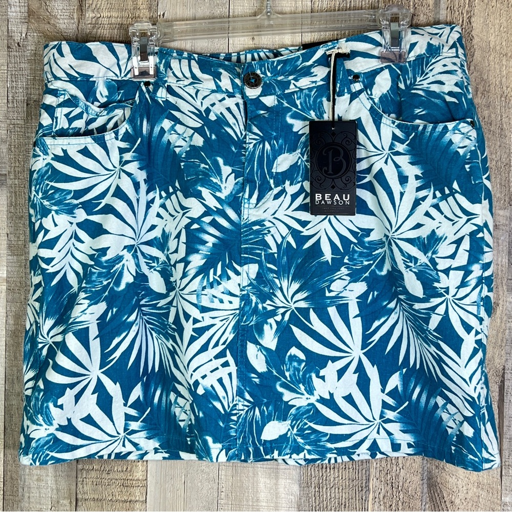 Beau Dawson Skort Size 16 Peacock Blue & White with Front & Back Pockets